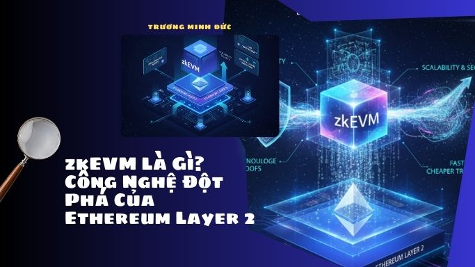 Hình ảnh mô phỏng công nghệ zkEVM và blockchain Ethereum Layer 2.