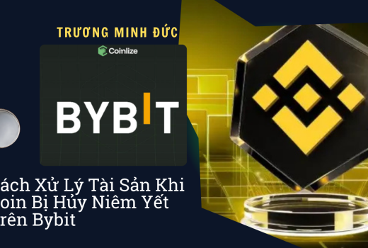 Hình ảnh logo Binance và Bybit liên quan đến xử lý tài sản tiền điện tử khi coin bị hủy niêm yết.