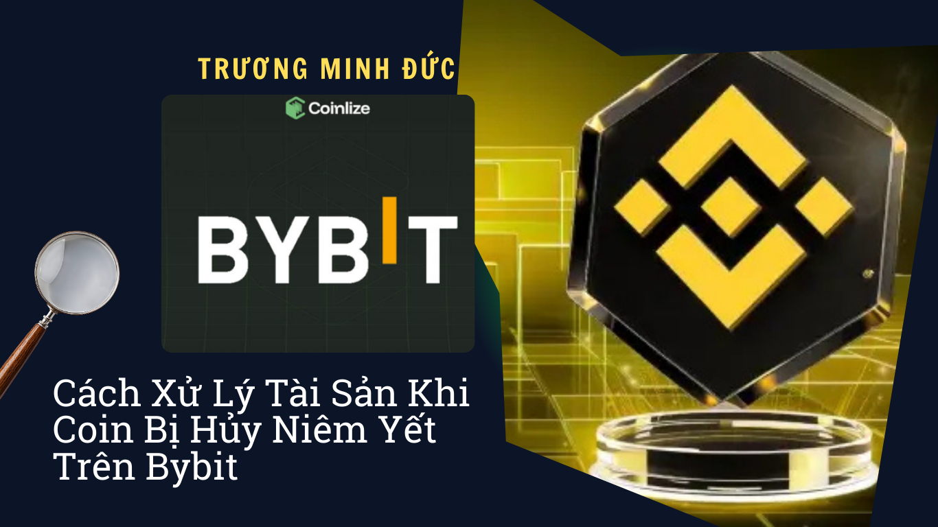 Hình ảnh logo Binance và Bybit liên quan đến xử lý tài sản tiền điện tử khi coin bị hủy niêm yết.