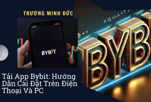 Hình ảnh hiển thị điện thoại với ứng dụng Bybit và logo nổi bật.