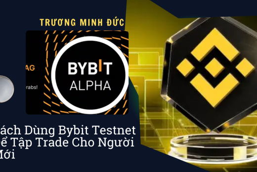 Hình ảnh logo Bybit Testnet và biểu tượng Binance trên nền công nghệ số.