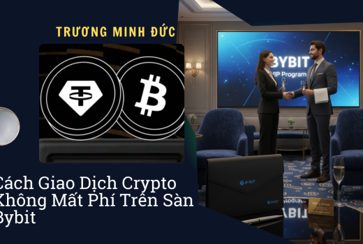 Hình ảnh thể hiện giao dịch tiền mã hóa miễn phí trên nền tảng Bybit với các biểu tượng tiền điện tử.