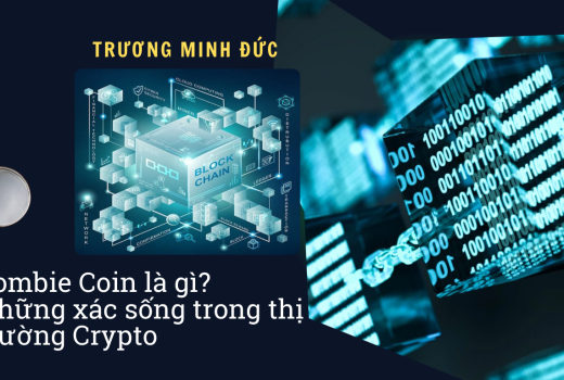 Hình ảnh mô tả khối blockchain và các mã số nhị phân liên quan đến tiền điện tử.