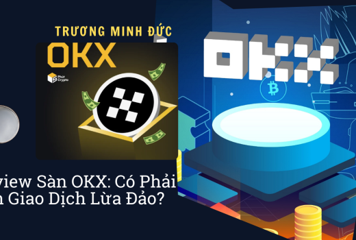 Hình ảnh mô tả logo OKX và cảnh báo về sàn giao dịch tiền mã hóa có thể lừa đảo.