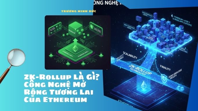 Đồ họa mô phỏng công nghệ zk-Rollup và blockchain Ethereum trong tương lai.