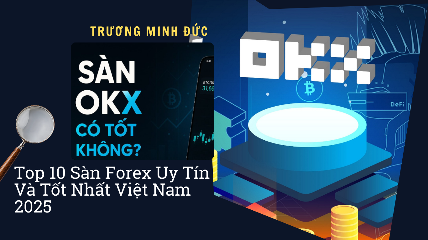 Hình ảnh về sàn OKX, biểu đồ tài chính và logo, phù hợp cho nội dung đánh giá sàn giao dịch tiền điệ.
