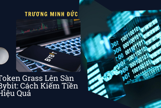 Hình ảnh biểu tượng token và màn hình máy tính với dữ liệu số, hướng dẫn kiếm tiền trên sàn Bybit.