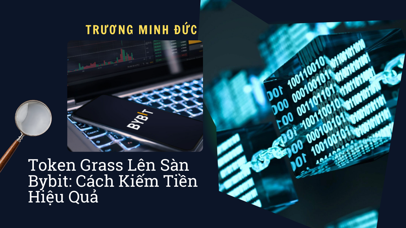 Hình ảnh biểu tượng token và màn hình máy tính với dữ liệu số, hướng dẫn kiếm tiền trên sàn Bybit.