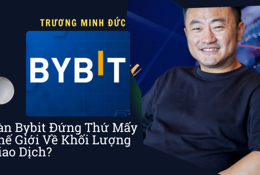 Hình ảnh của một người đàn ông cười, bên cạnh logo Bybit và câu hỏi về khối lượng giao dịch.