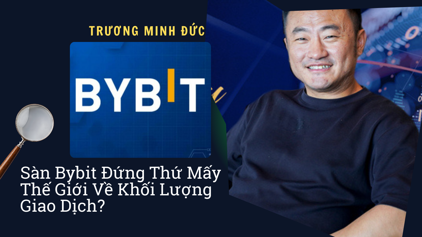 Hình ảnh của một người đàn ông cười, bên cạnh logo Bybit và câu hỏi về khối lượng giao dịch.