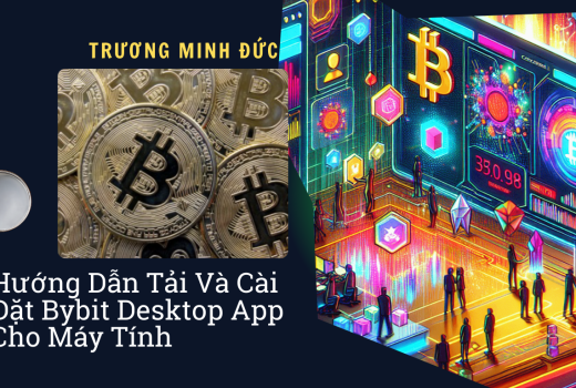 Hình ảnh mô tả giao diện ứng dụng Bybit trên máy tính để bàn với biểu tượng Bitcoin và các yếu tố cô.