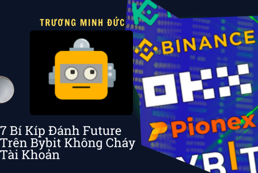Hình ảnh biểu tượng robot và logo các sàn giao dịch tiền mã hóa nổi bật.