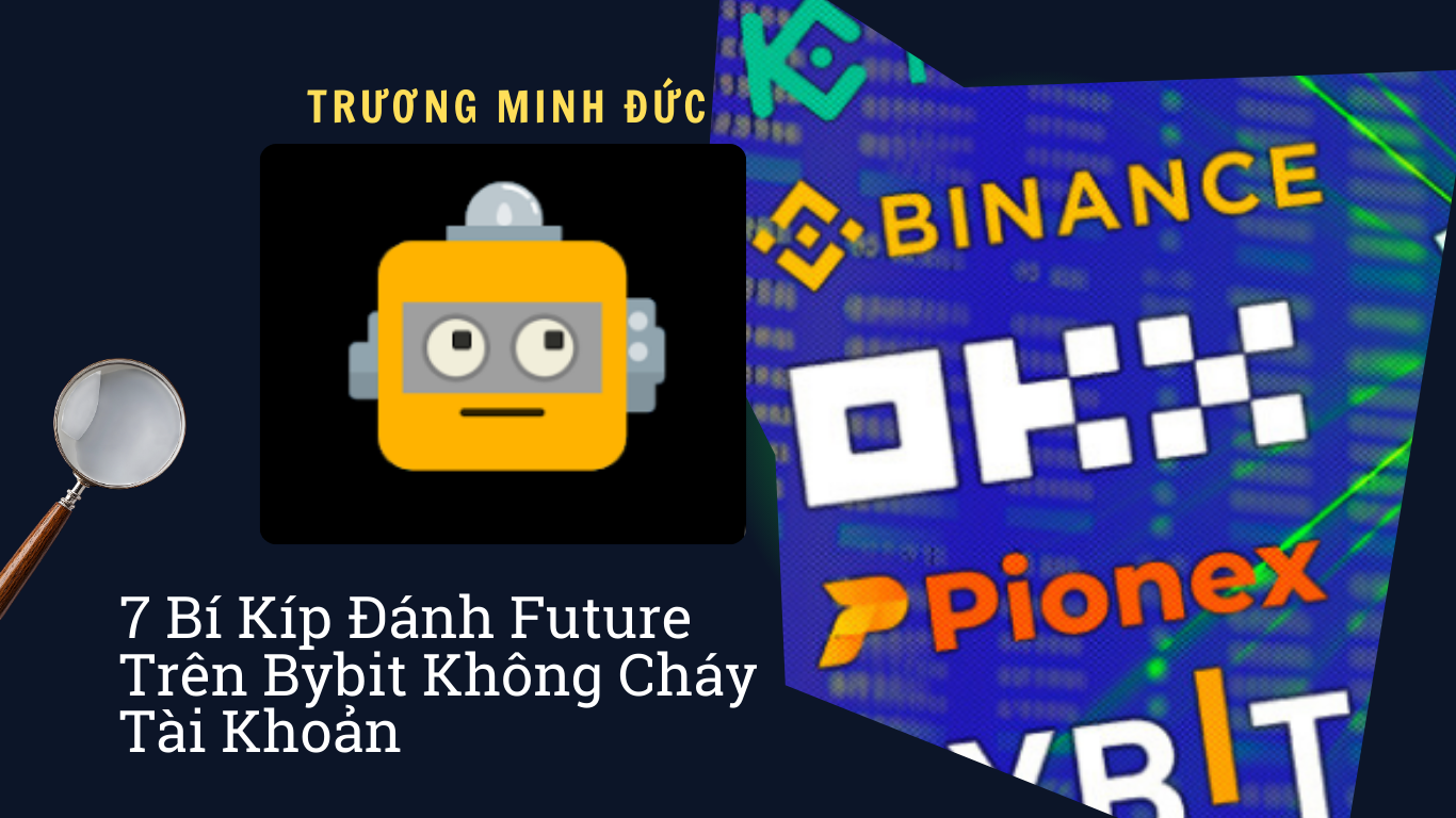Hình ảnh biểu tượng robot và logo các sàn giao dịch tiền mã hóa nổi bật.