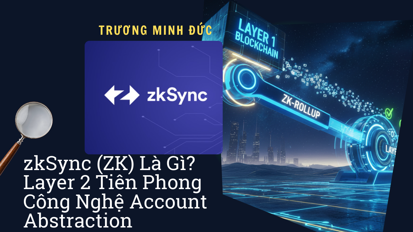 Đồ họa mô phỏng công nghệ blockchain và Layer 2 zkSync trong không gian số.