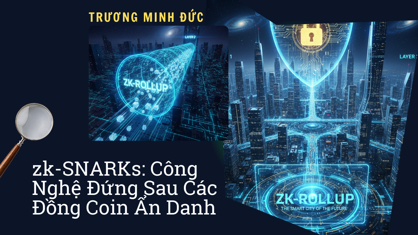 Hình ảnh mô tả công nghệ bảo mật tiền điện tử, với biểu tượng khóa và thành phố về đêm trong nền số.